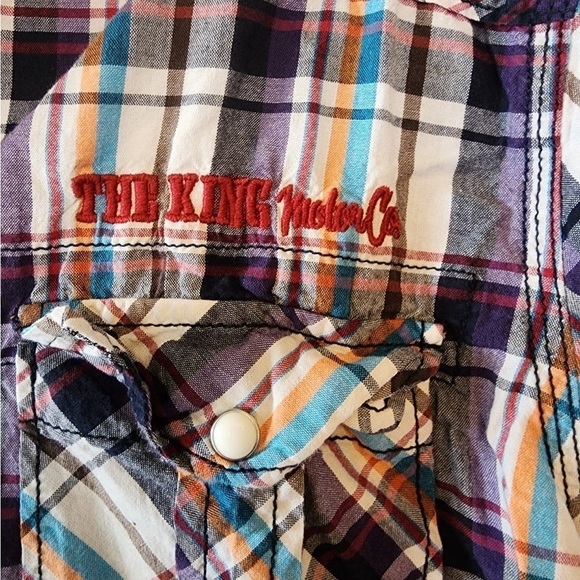 Mens Arizona snap button plaid short sleeve orange shirt size medium - Picture 3 of 6